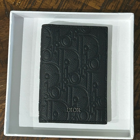 Dior Embossed Black Leather Card Holder